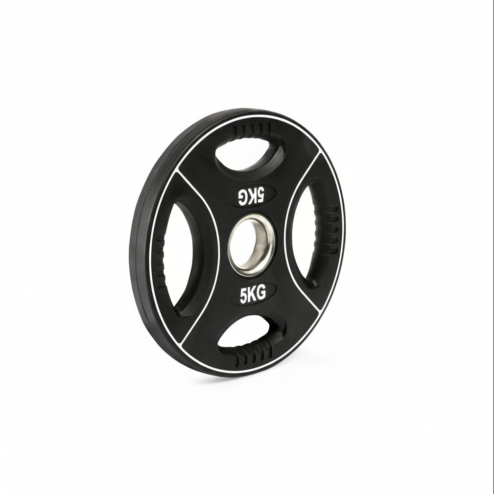 Polyurethan 4 Grip Hantelscheiben 50 mm - 5 kg schwarz/weiß