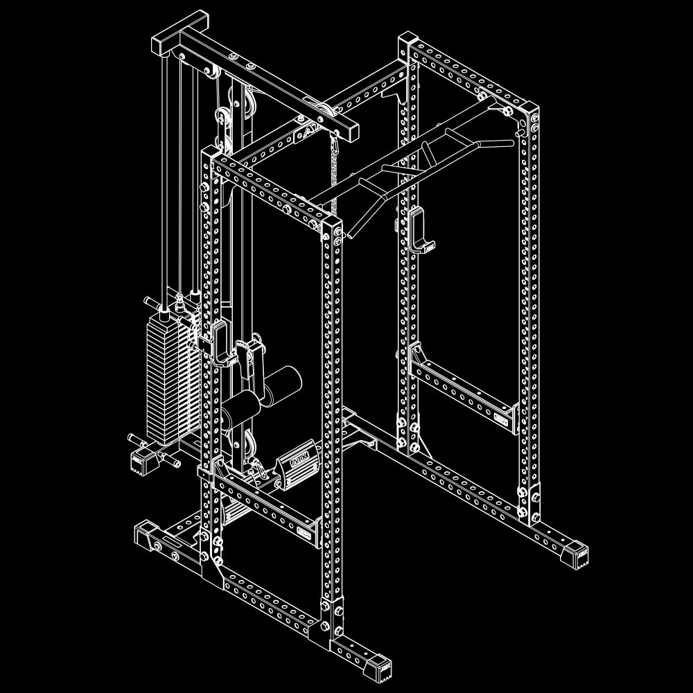 ATX® Power Rack 640/660 mit Latzug 115 kg Steckgewichte Isoansicht