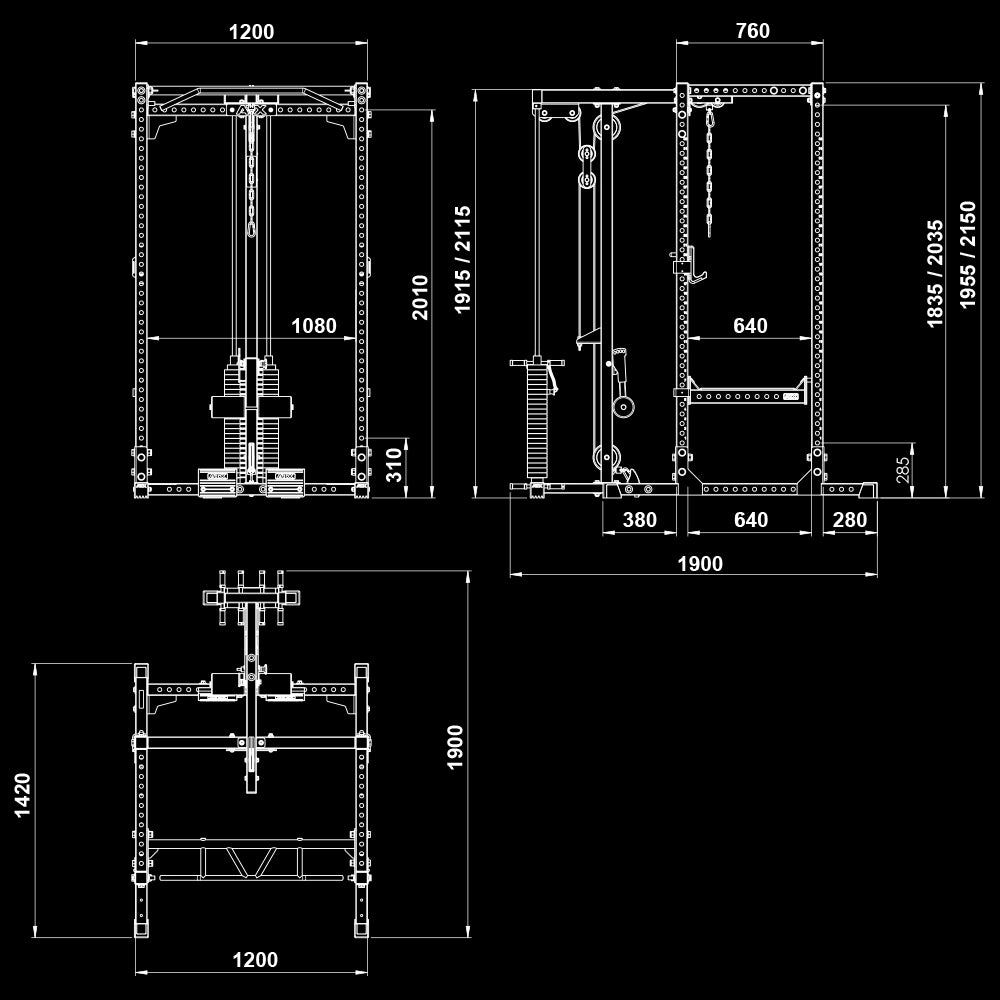 ATX® Power Rack 640/660 mit Latzug 115 kg Steckgewichte, in 2 Höhen