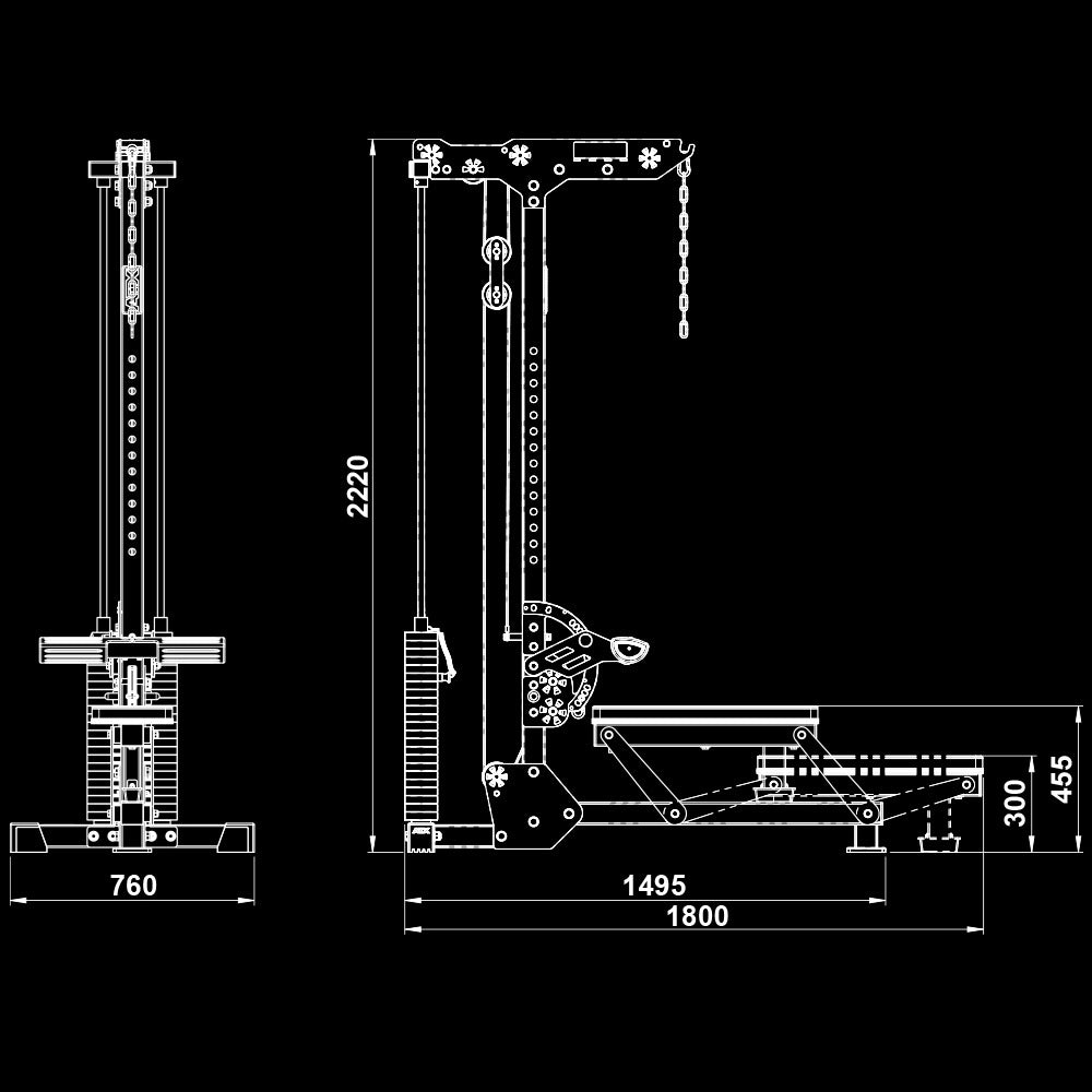 ATX® Latzug und Ruderzug - 115 kg Steckgewichte Maße