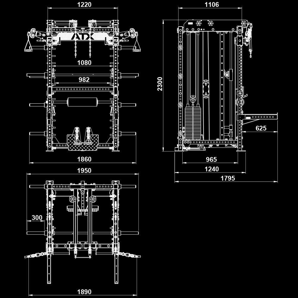 ATX® Multi Pull Smith Rack Maße
