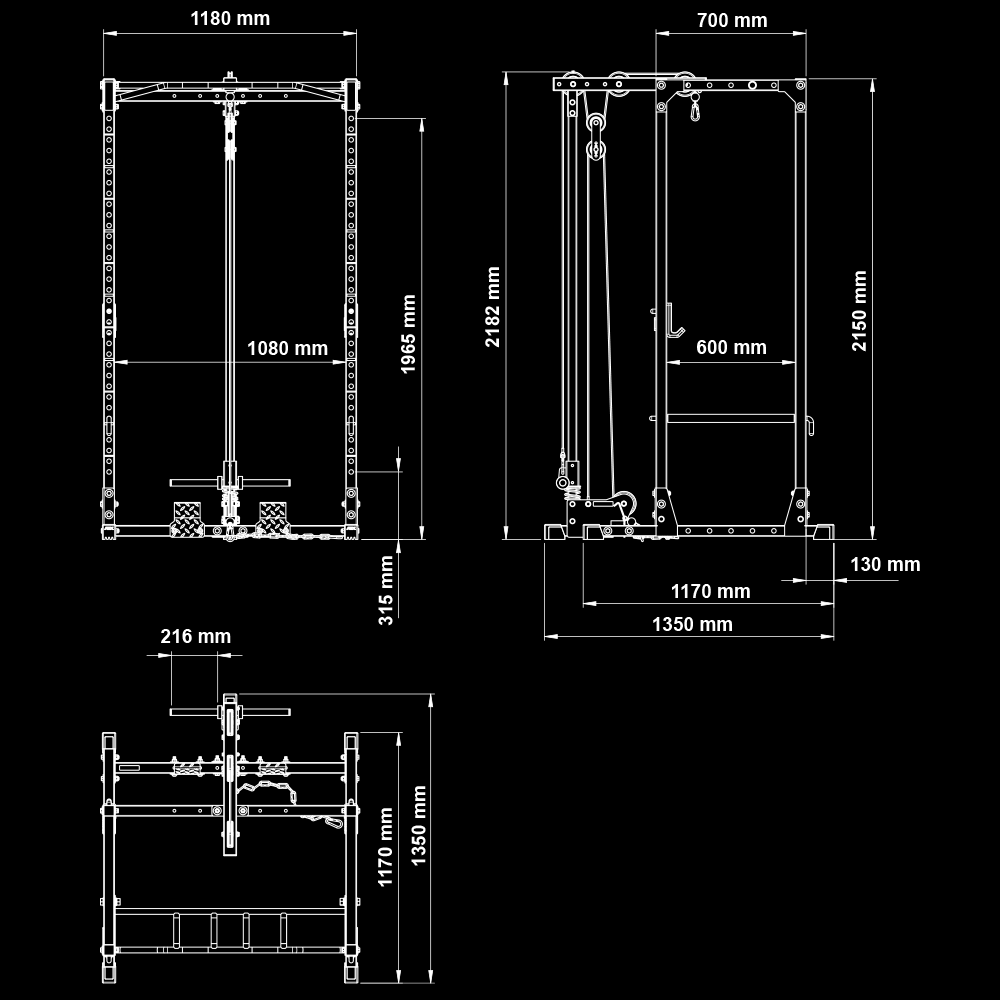 ATX® Power Rack PRX-520-XS mit Plate Load Latzug - Höhe 215 cm Maße