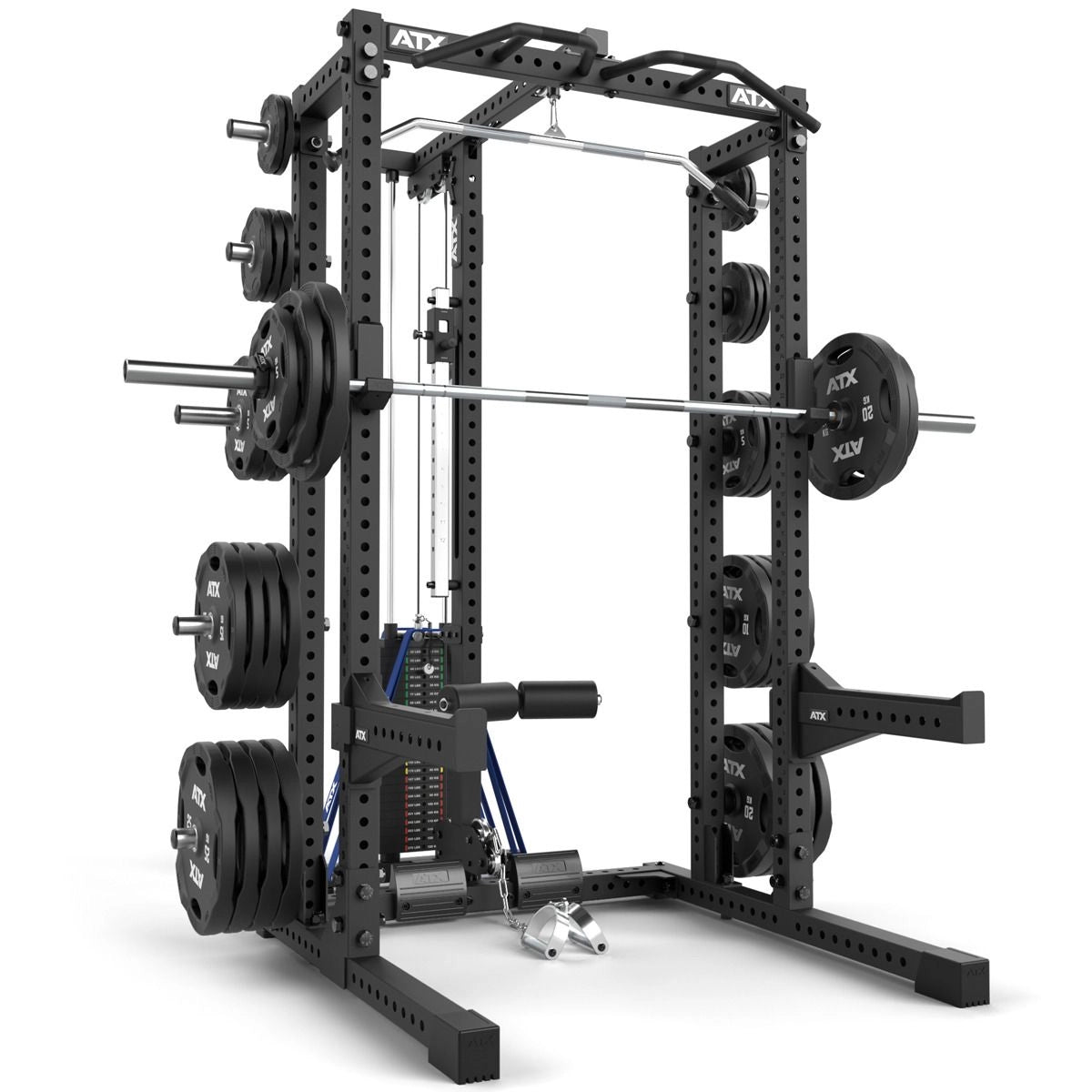 ATX® Half Rack 780 mit Extension und Latzug Steckgewichte mit Hantelscheiben