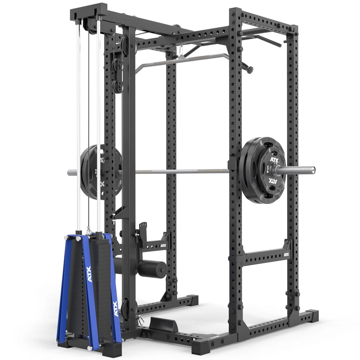 ATX® Power Rack 640/660 mit Latzug 115 kg Steckgewichte, in 2 Höhen hinten
