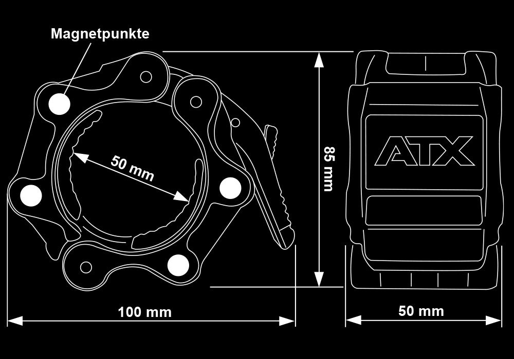 ATX® HQ Magnetic Collar clamp 50 mm - Paar Maße