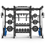 ATX® Cable Cross Rack mit 2 x 90 kg Steckgewichten Frontansicht mit Zubehör