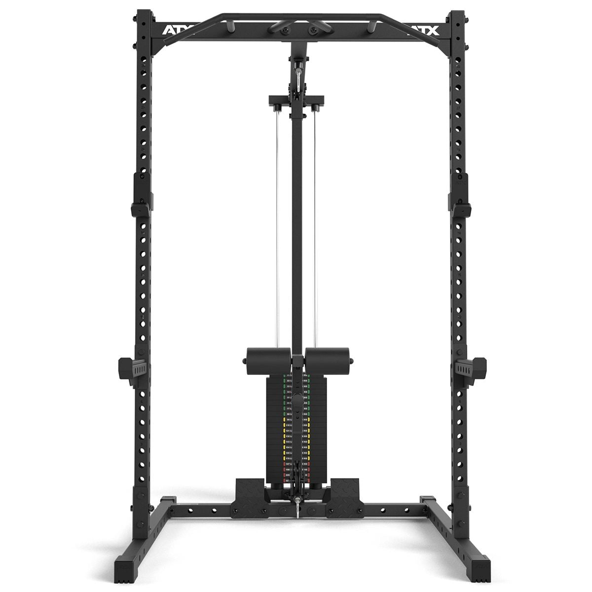 ATX® Half Rack 510 mit Latzugstation - 100 kg Steckgewichte - Höhe 195 cm Frontansicht