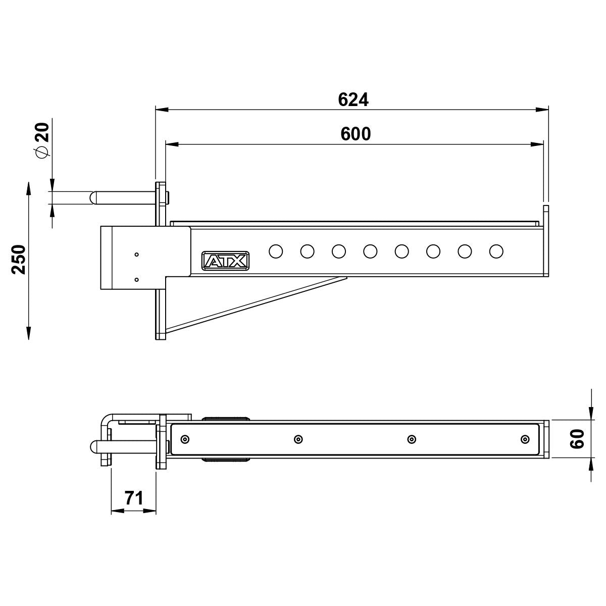 ATX® Safety Spotter Arms / Notablagen Serie 700 Maße