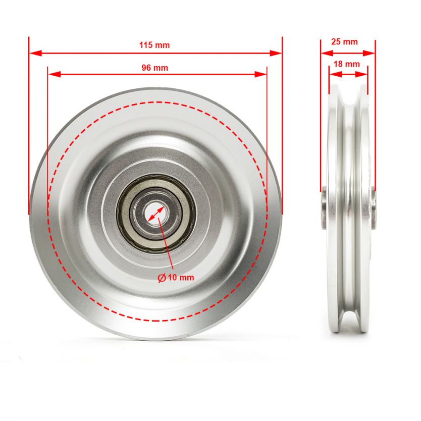 Seilrolle / Umlenkrolle - Aluminium Ø 115 mm Maße