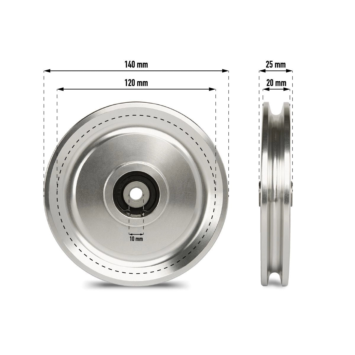 Aluminium Seilrolle / Umlenkrolle ø 140 mm Maße