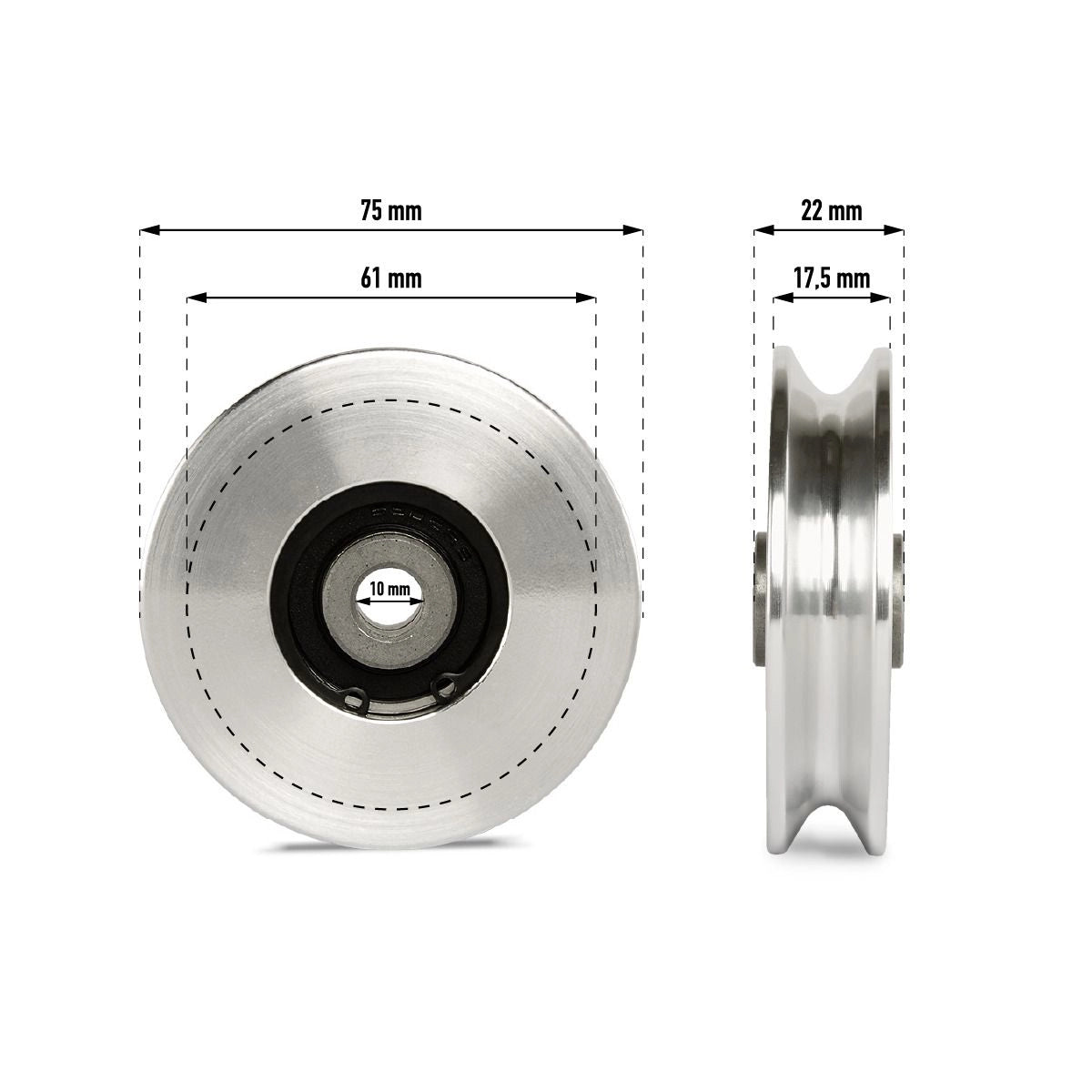 Aluminium Seilrolle / Umlenkrolle ø 75 mm Maße